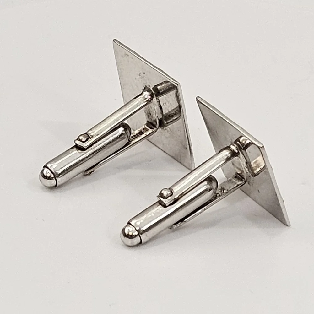 Vintage Anson Sterling Silver Bullet Back Square Monogram Initial S Cufflinks